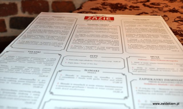 Zazie Bistro - Menu