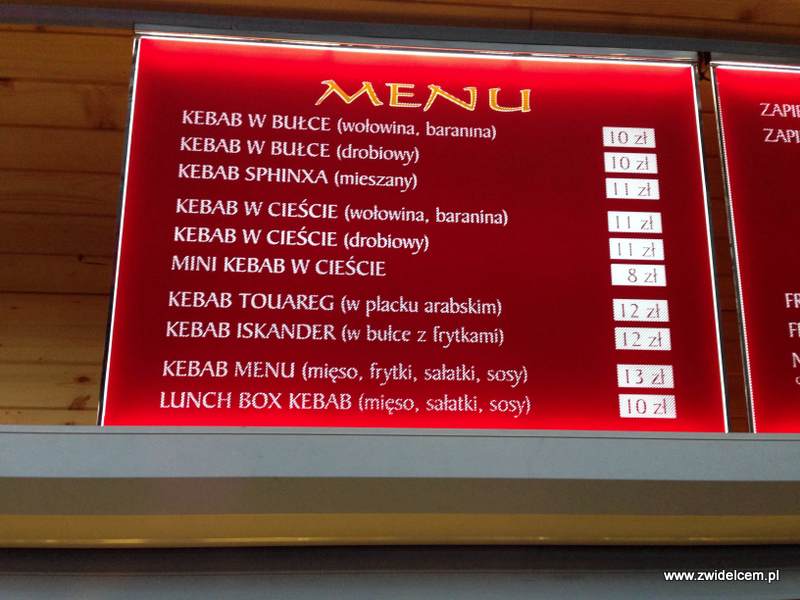 Kraków - Kebab Sphinx - menu