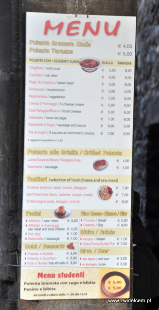 Bergamo - POlenta Take Away - menu
