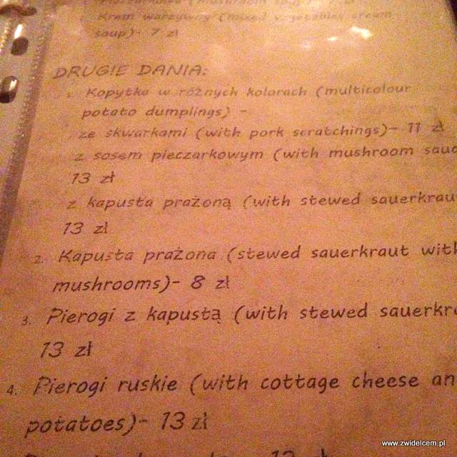 Kraków - Leniwe Kopytko - menu