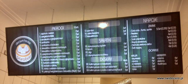 Kraków - Parobar -menu