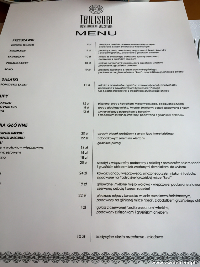 Kraków - Tibilisuri -menu